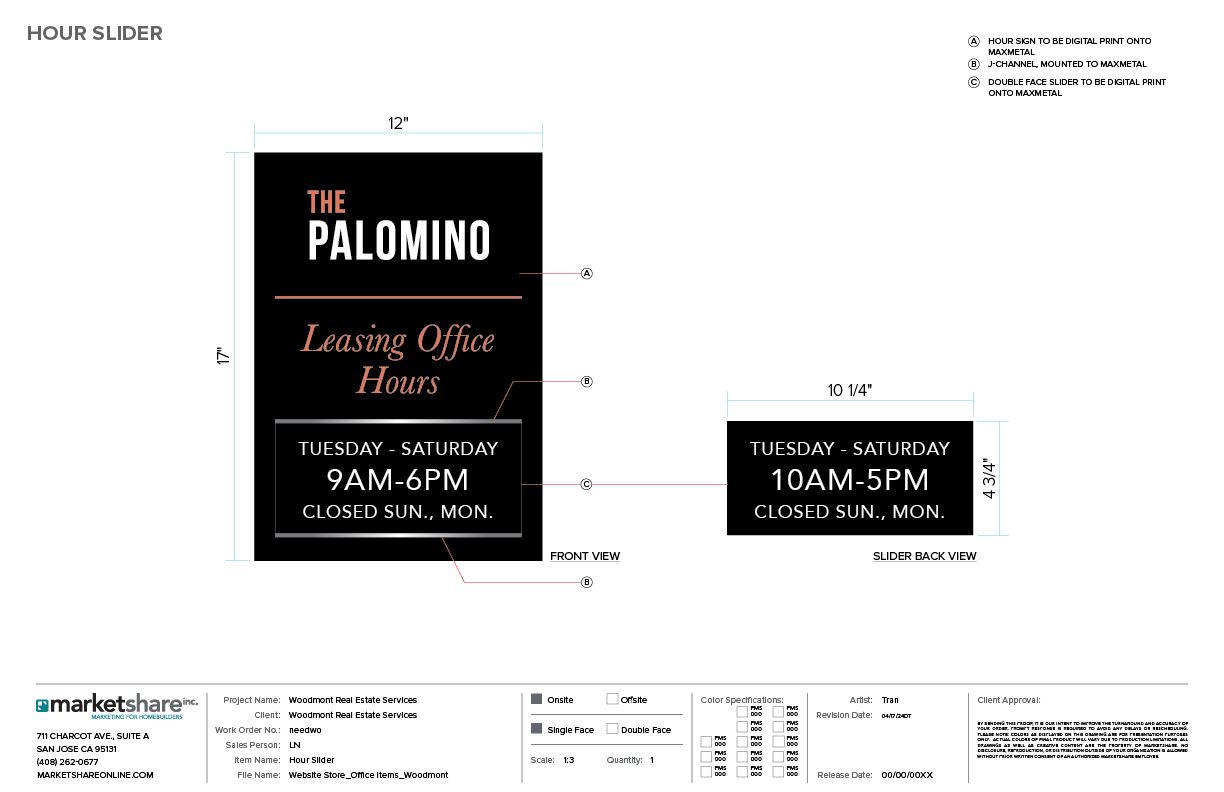 Hour Slider Sign Specifications