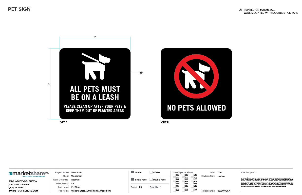 Pet Signs Specifications