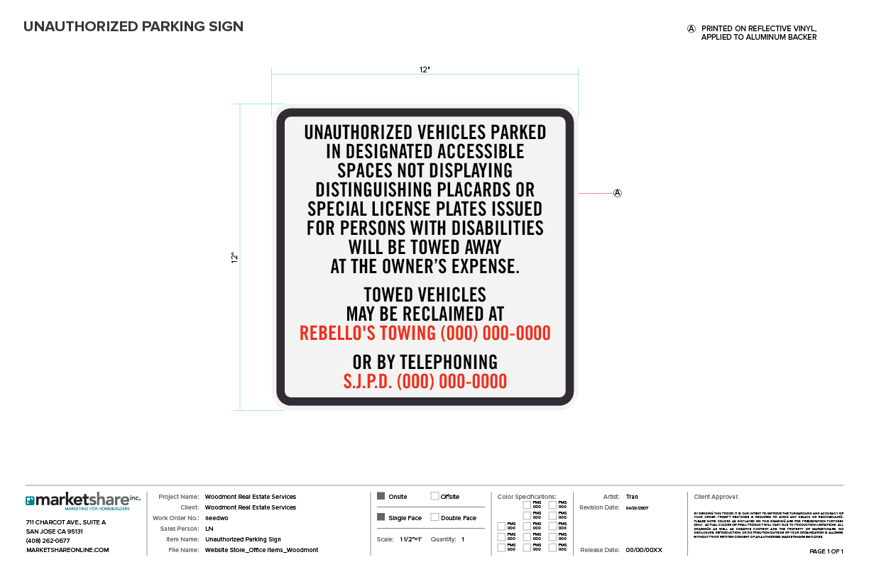 Unauthorized Parking Sign Specifications