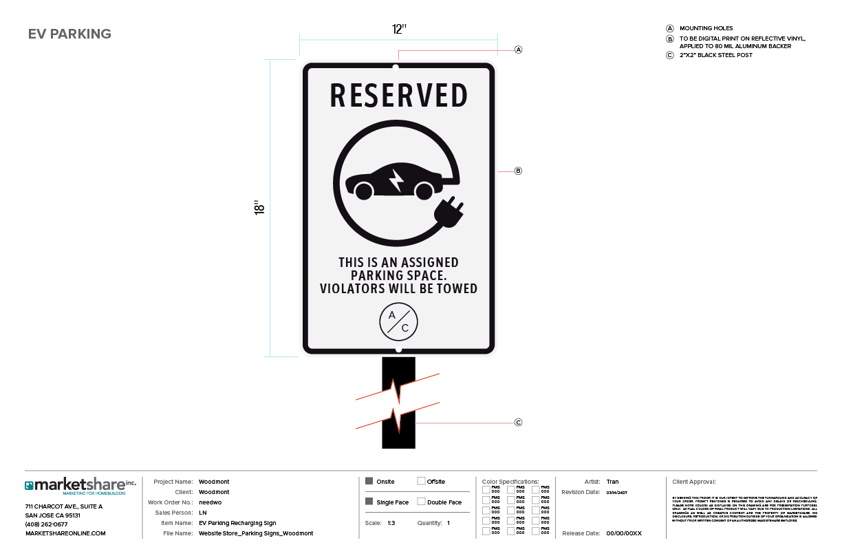 EV Parking Sign specifications