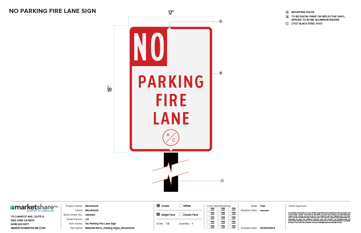 Fire Lane No Parking Sign Specifications