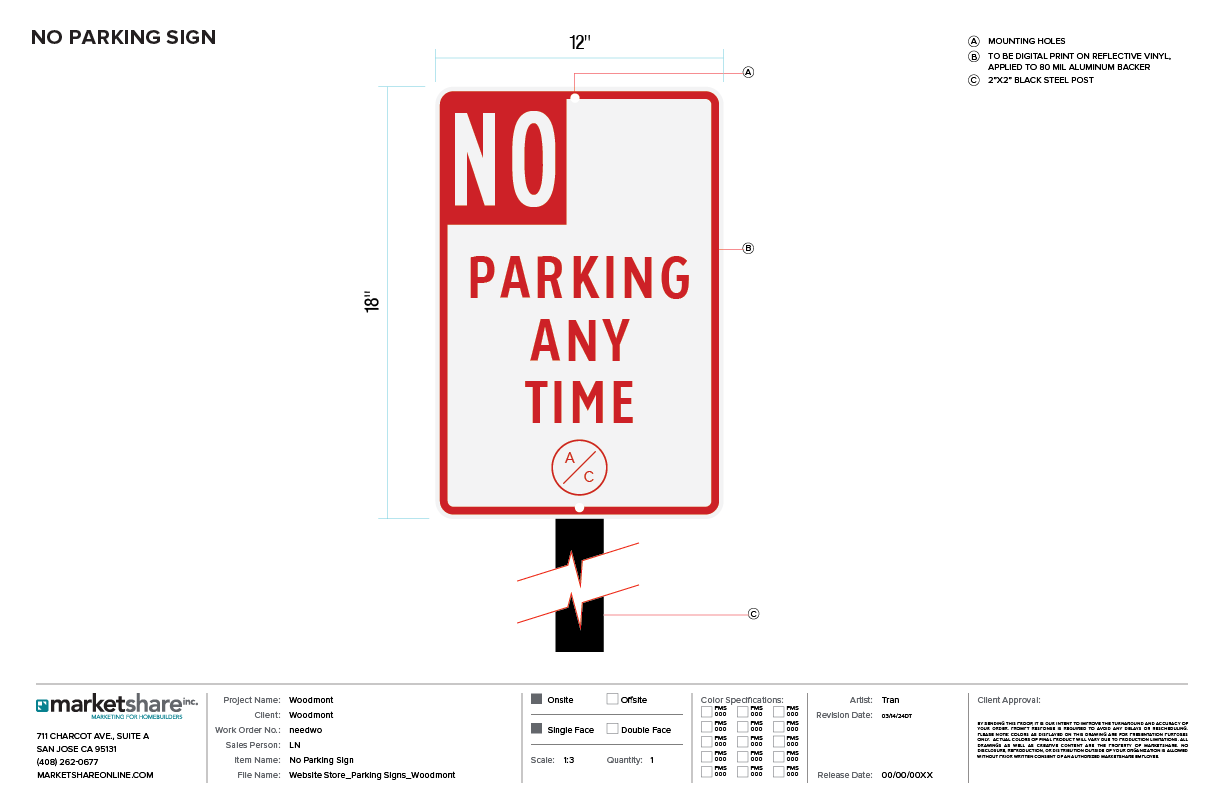 No Parking Sign Specifiactions