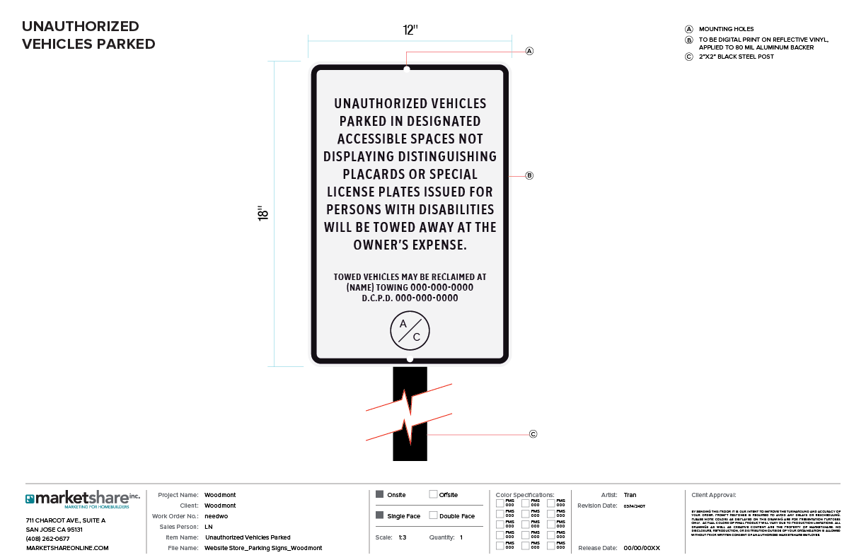 Unauthorized Vehicle Parking Sign Specifications