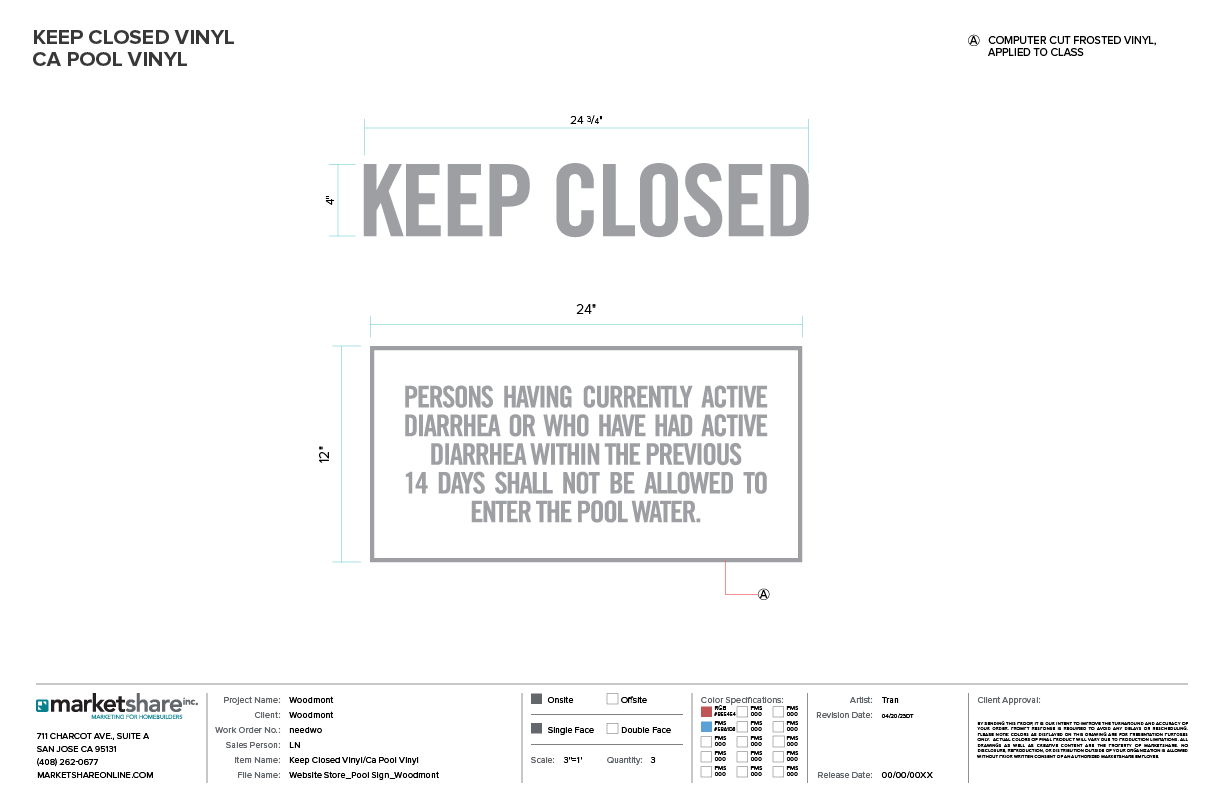 Keep Gate Closed - CA Pool vinyl Specifications