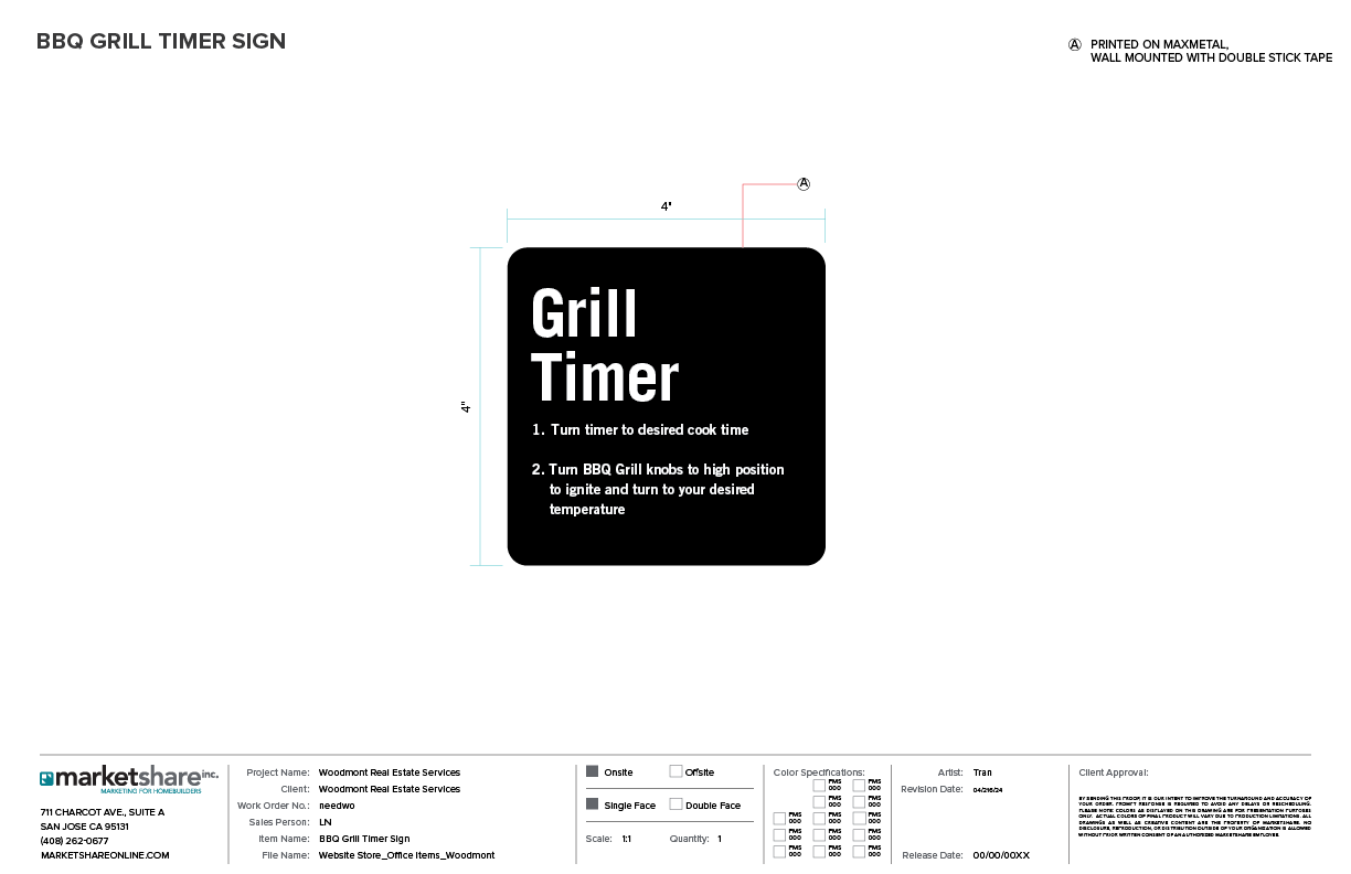 BBQ grill timer sign specification
