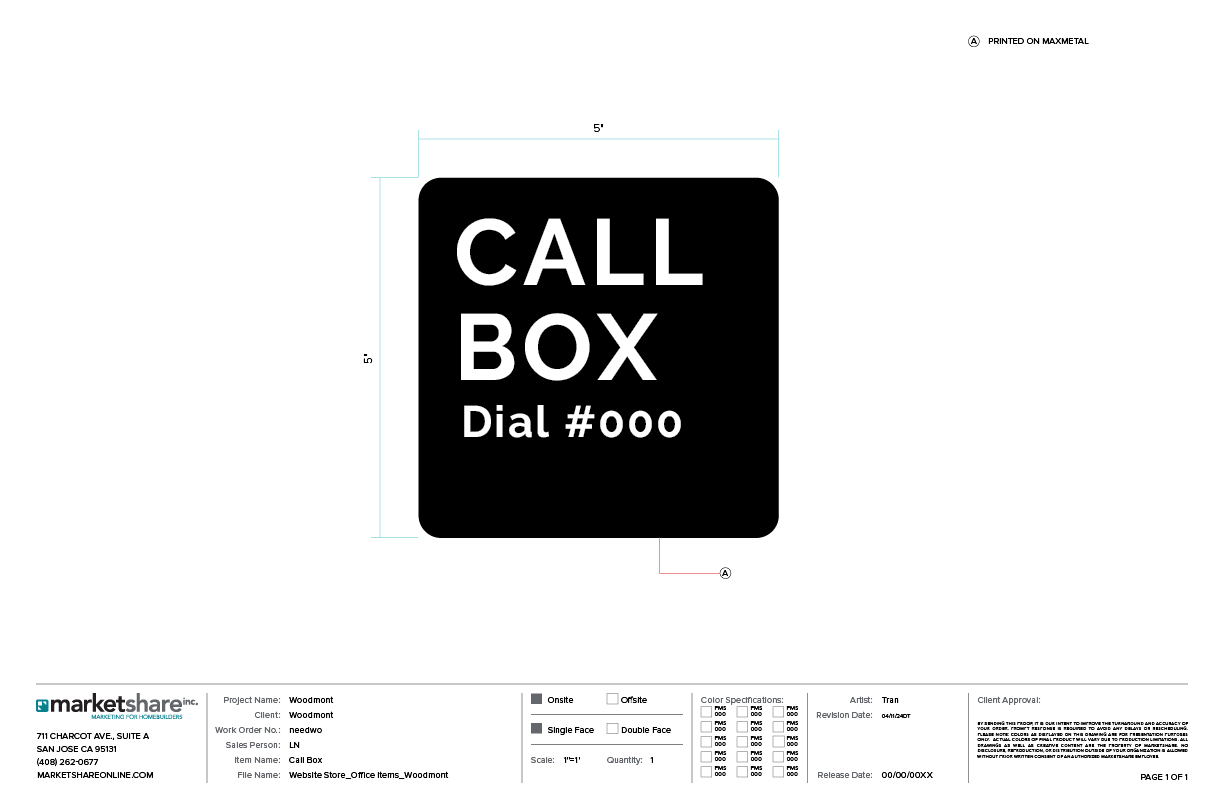 Call Box Sign specifications