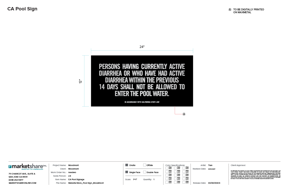 CA pool sign specifications