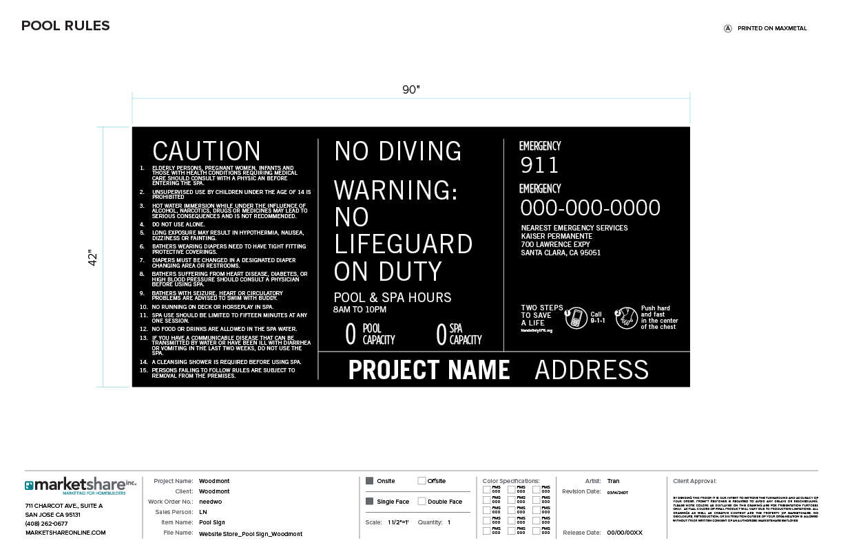 Pool Rules Sign Specifications