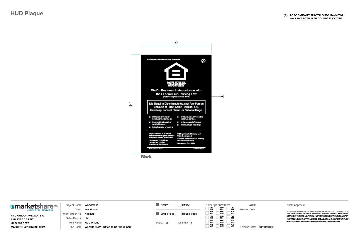 Fair Housing HUD Sign Specifications