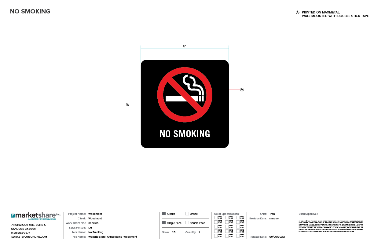 No Smoking Sign Specifications