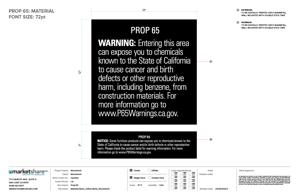 Prop 65 Sign Specifications