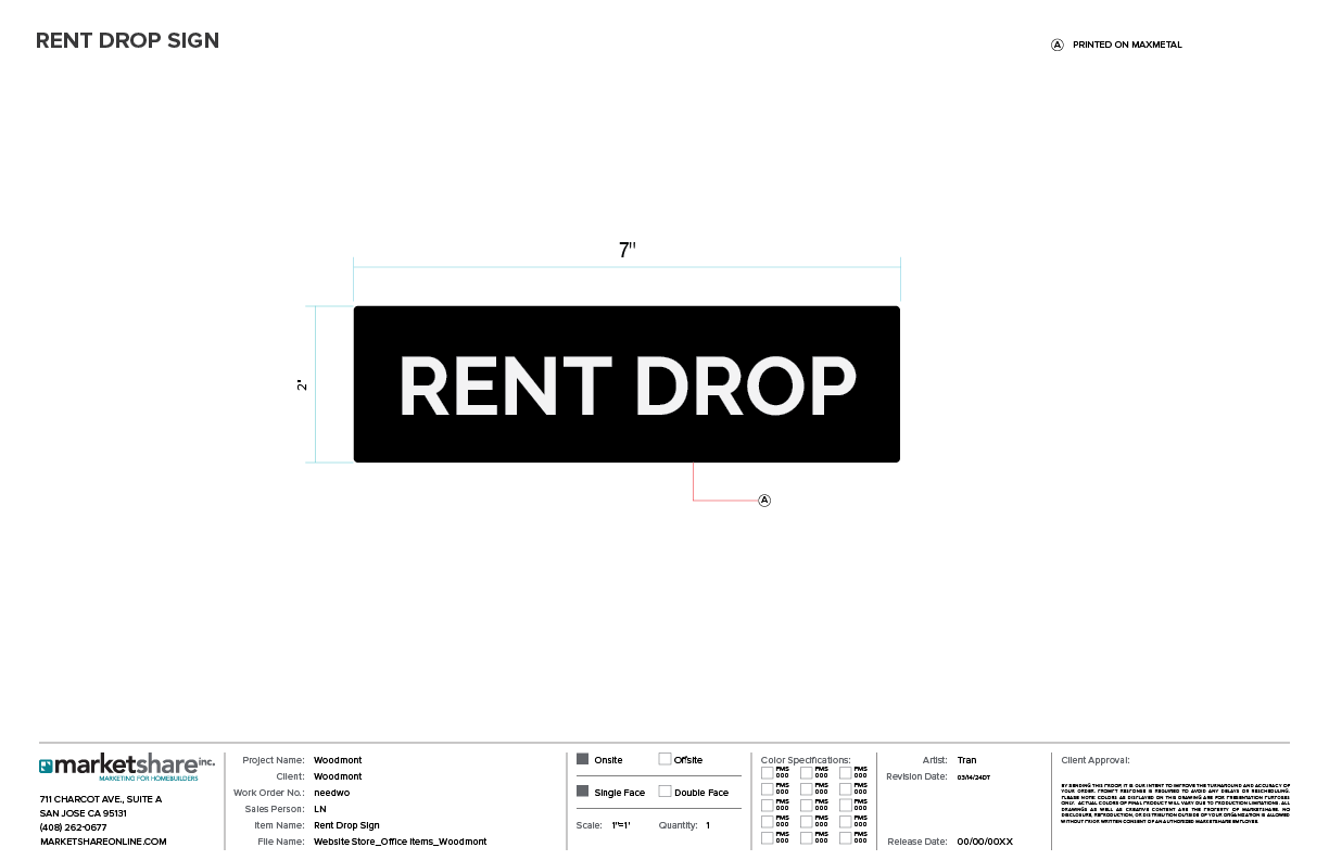 Rent Drop Box Sign Specifications