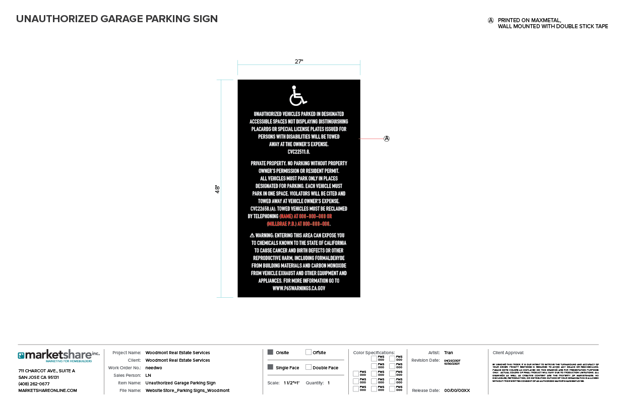 Unauthorized Garage Parking Sign Specifications