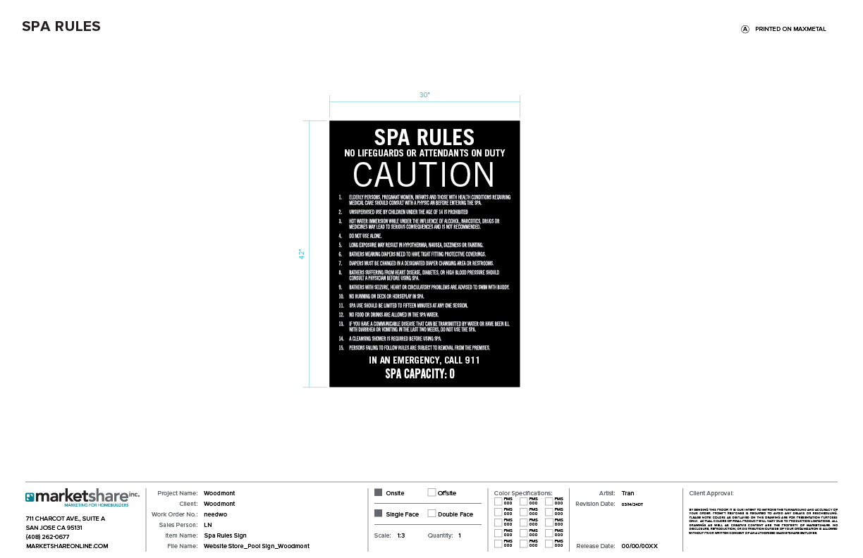 Spa Rules Sign Specifications